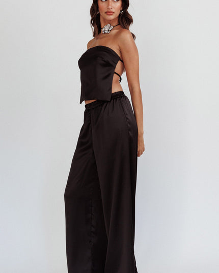 Black Beach Wide Leg Satin Pants