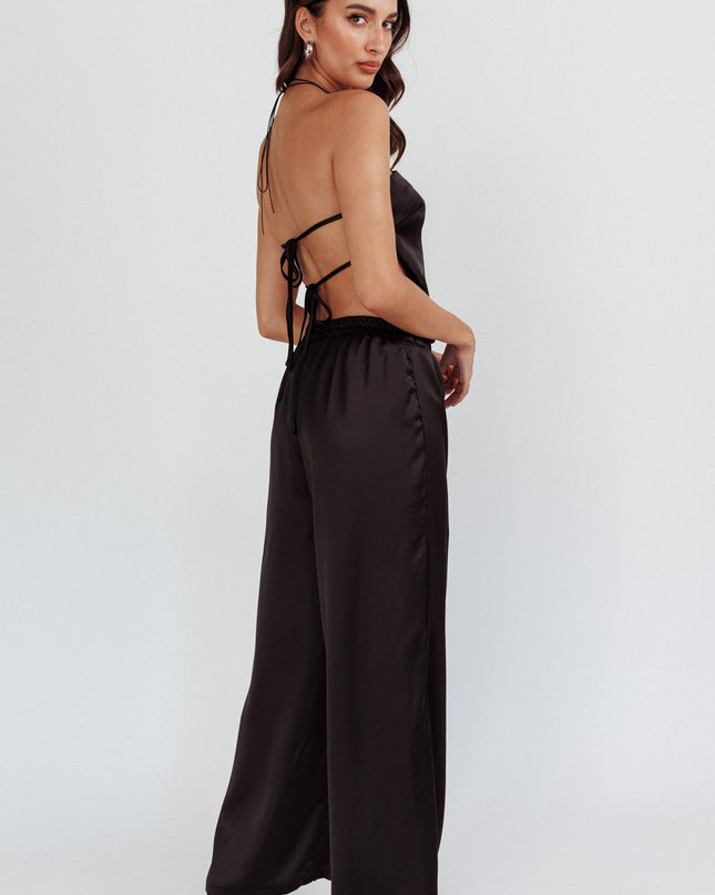 Black Beach Wide Leg Satin Pants