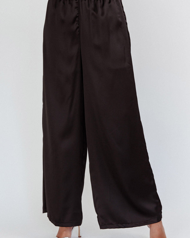 Black Beach Wide Leg Satin Pants