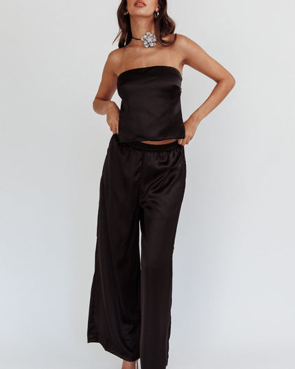 Black Beach Wide Leg Satin Pants