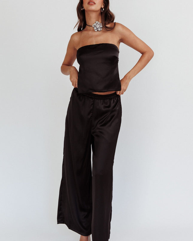 Black Beach Wide Leg Satin Pants