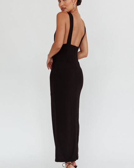Black Waist Twist Split Dress