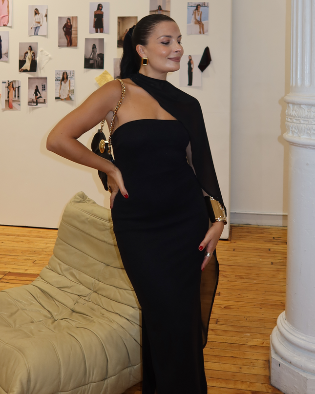 Black Draped Scarf Maxi Dress