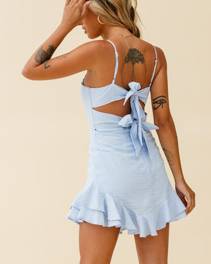 Steel Blue Double Bow Party Dress