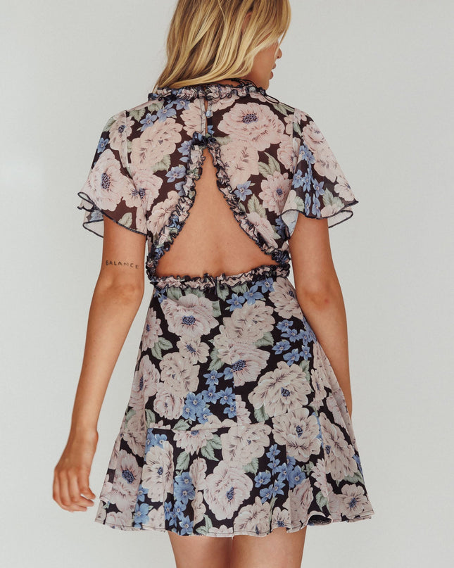 Blue Sleeve Ruffle Dress Floral