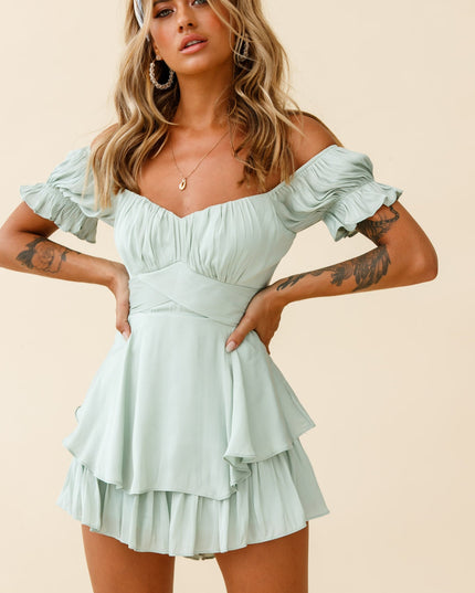 Pistachio Off-Shoulder Tie Back Romper