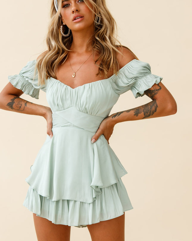 Pistachio Off-Shoulder Tie Back Romper
