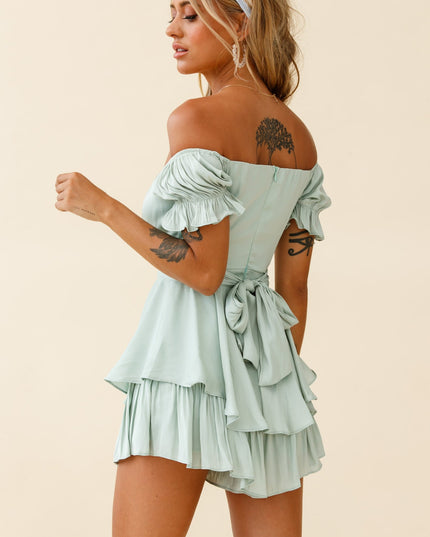 Pistachio Off-Shoulder Tie Back Romper