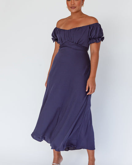 Navy Off-Shoulder Tie Back Midi Dress