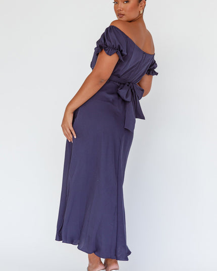 Navy Off-Shoulder Tie Back Midi Dress