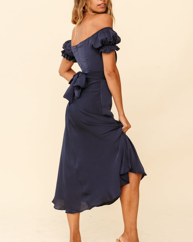 Navy Off-Shoulder Tie Back Midi Dress