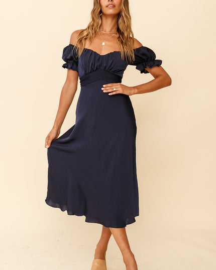 Navy Off-Shoulder Tie Back Midi Dress