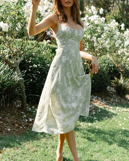Cami Strap Midi Dress Floral Print Avocado
