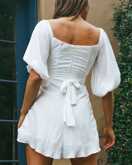 White or Off-Shoulder Half Sleeve Tie-Back Dress