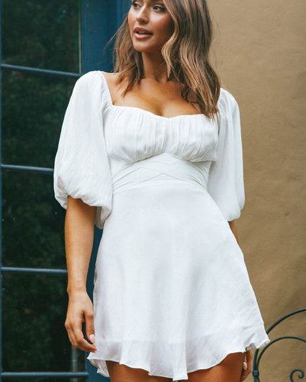 White or Off-Shoulder Half Sleeve Tie-Back Dress