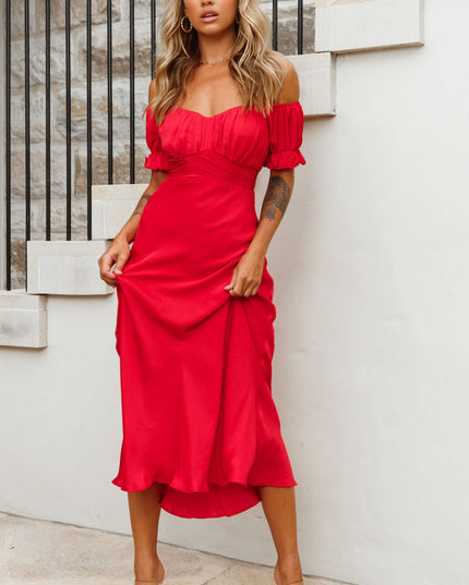 Red Off-Shoulder Tie Back Midi Dress