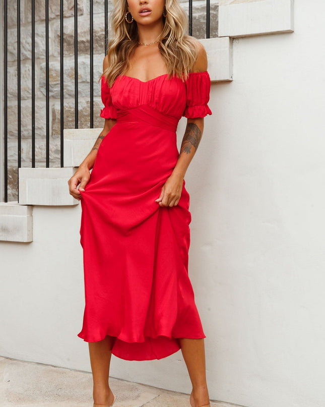 Red Off-Shoulder Tie Back Midi Dress