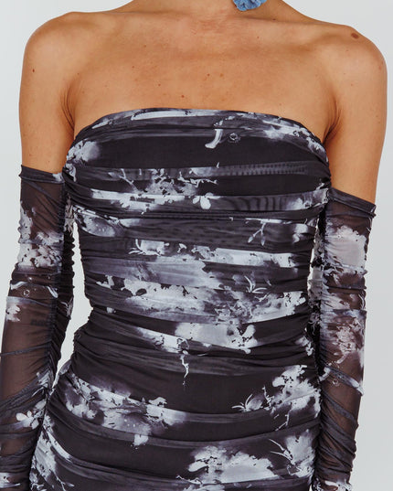 Black Off-Shoulder Midi Dress Floral
