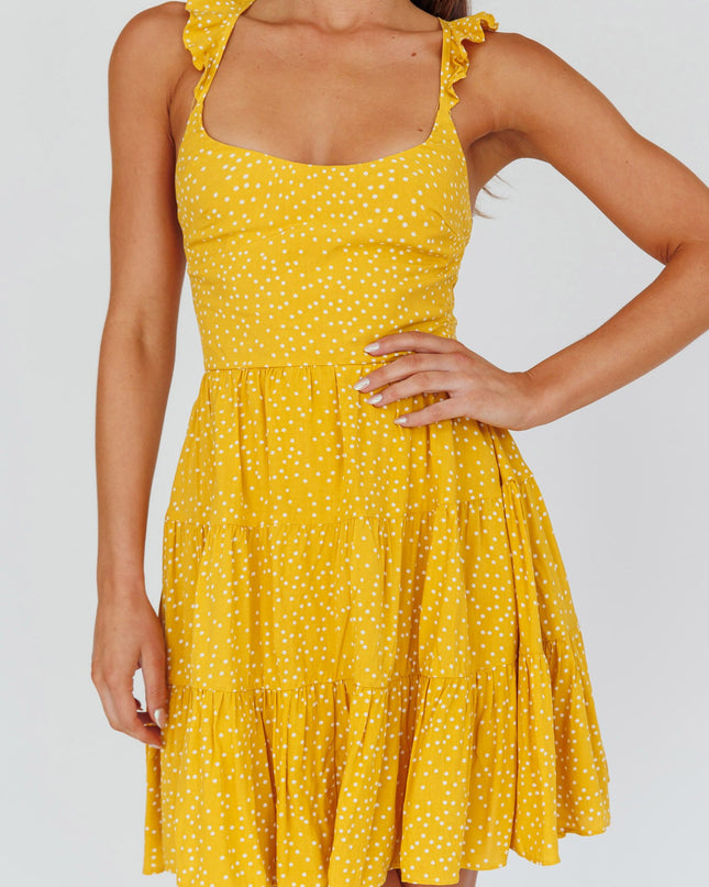 Yellow Hem Lace-Up Back Dress