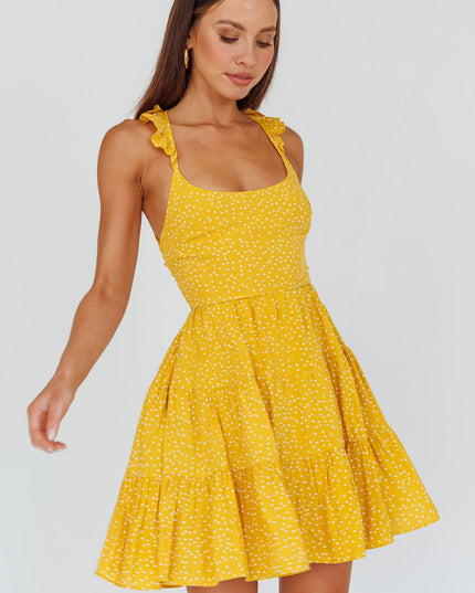 Yellow Hem Lace-Up Back Dress