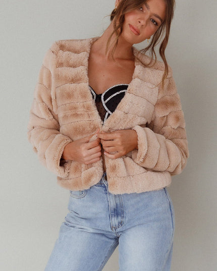 Camel Faux Fur Jacket