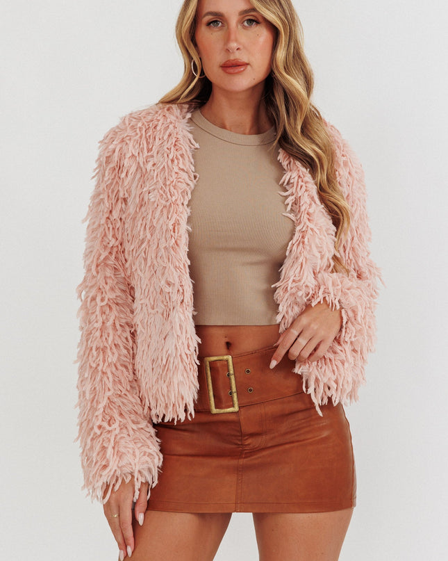 Blush Long Pile Faux Fur Jacket