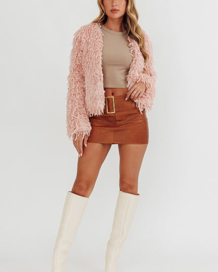 Blush Long Pile Faux Fur Jacket