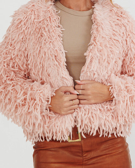 Blush Long Pile Faux Fur Jacket