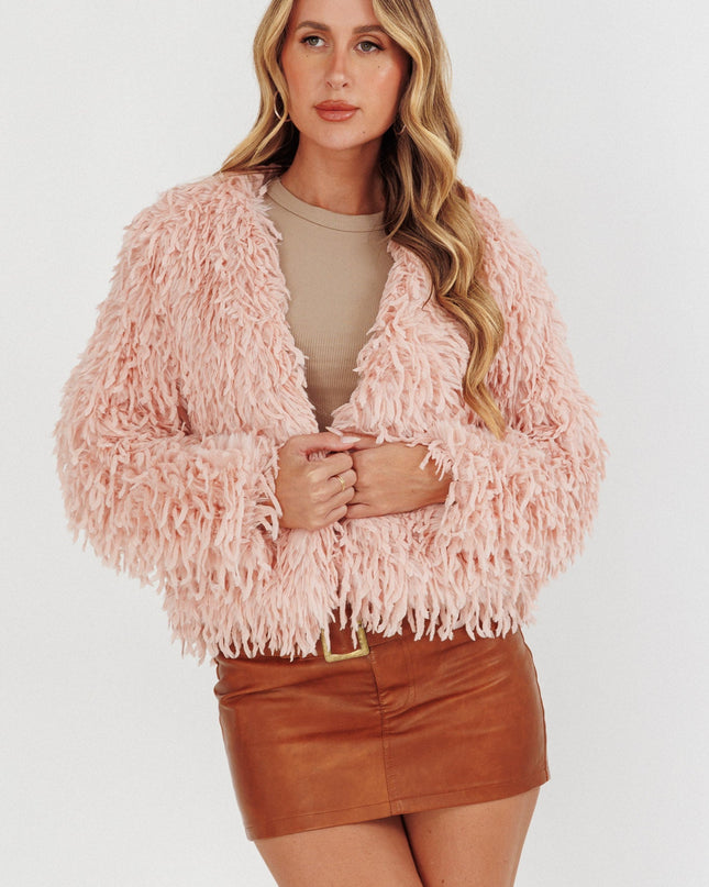 Blush Long Pile Faux Fur Jacket
