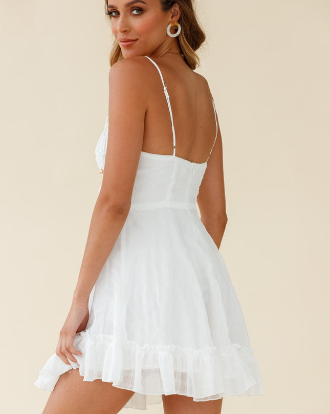White Tie Detail Ruffle Hem Babydoll Dress