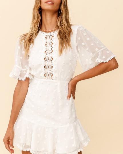 White Crochet Bust Accent Open Back Dress