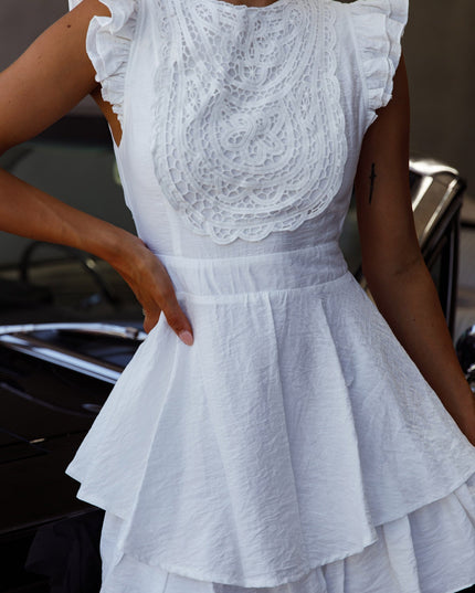 White Lace Bust High Neck Dress
