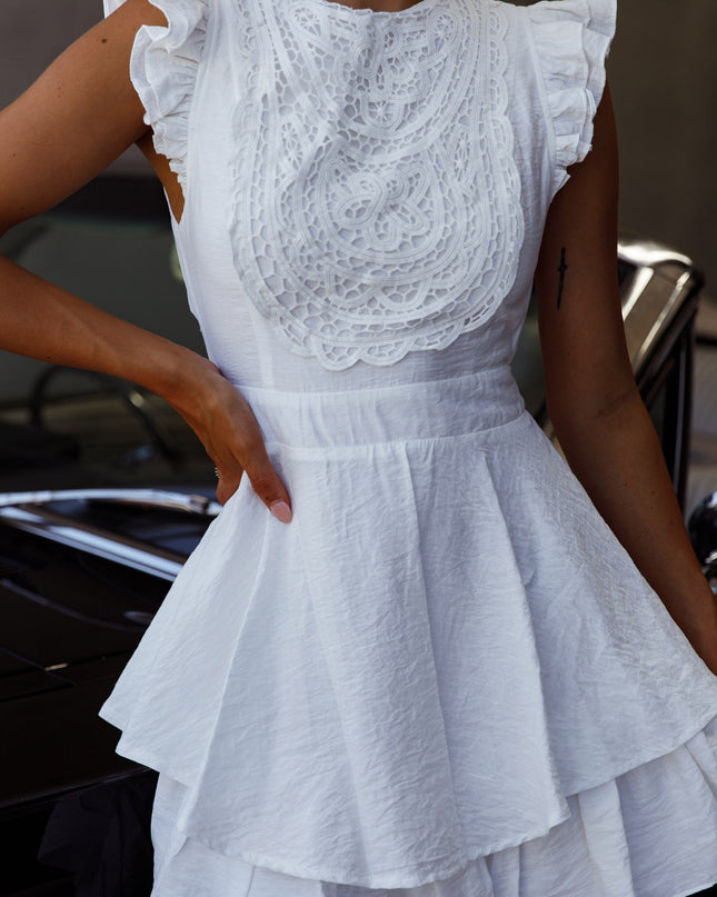 White Lace Bust High Neck Dress