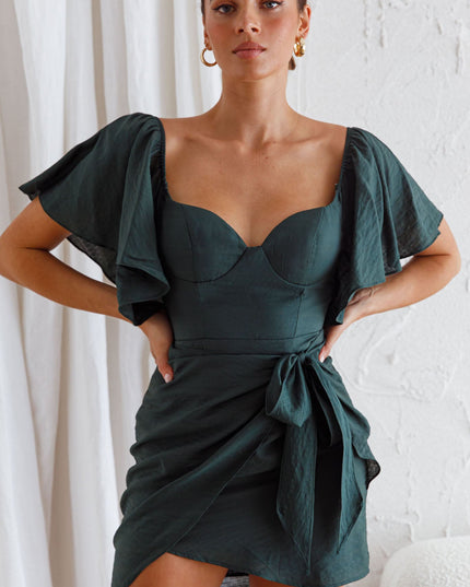 Forest Green Bust Angel Sleeve Wrap Dress