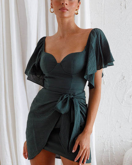 Forest Green Bust Angel Sleeve Wrap Dress