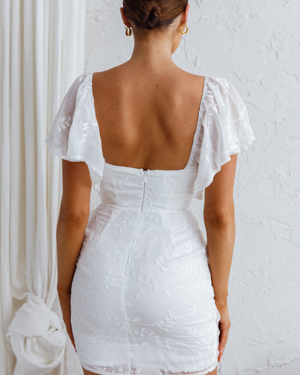 White Bust Angel Sleeve Wrap Dress Embroidered