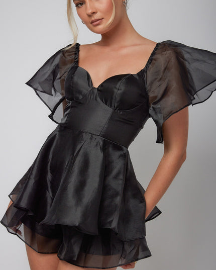 Black Sleeve Layered Romper