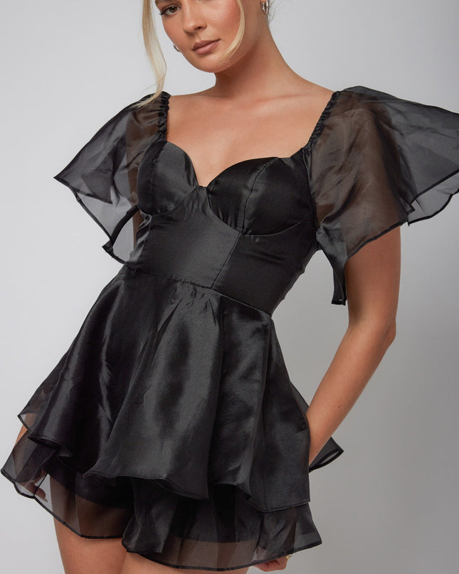 Black Sleeve Layered Romper