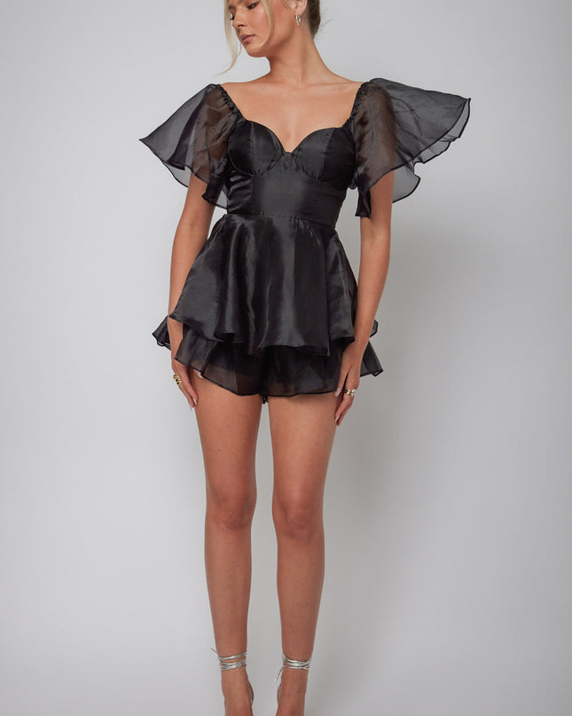 Black Sleeve Layered Romper