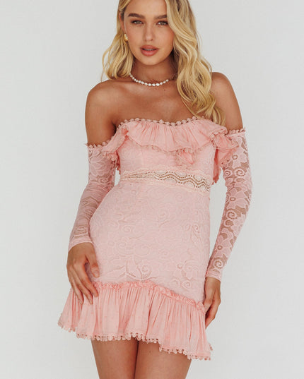 Blush Long Sleeve Sweetheart Crochet Lace Dress