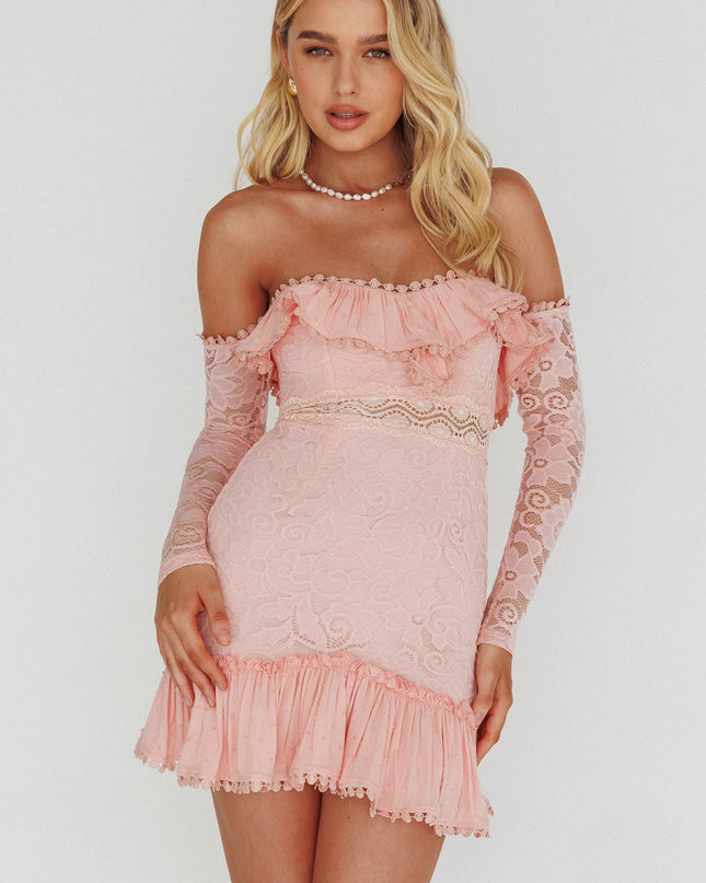 Blush Long Sleeve Sweetheart Crochet Lace Dress