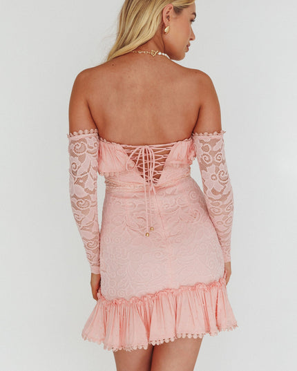Blush Long Sleeve Sweetheart Crochet Lace Dress
