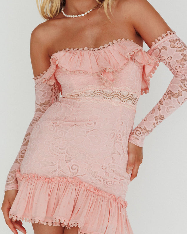 Blush Long Sleeve Sweetheart Crochet Lace Dress
