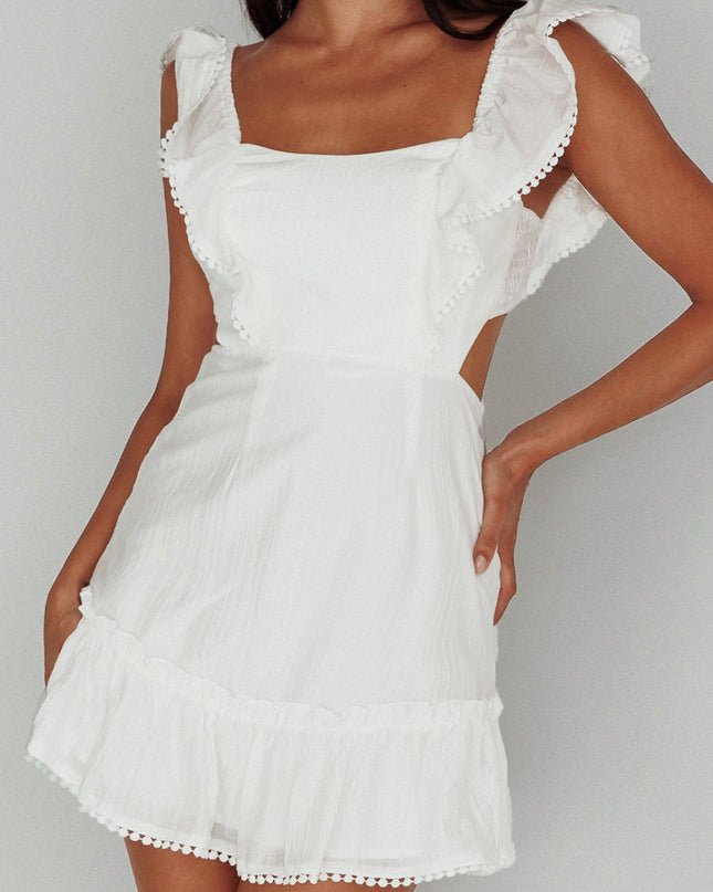 White Tied Back Frill Dress