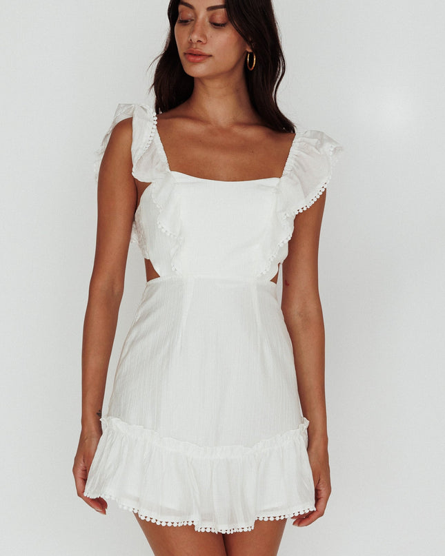 White Tied Back Frill Dress