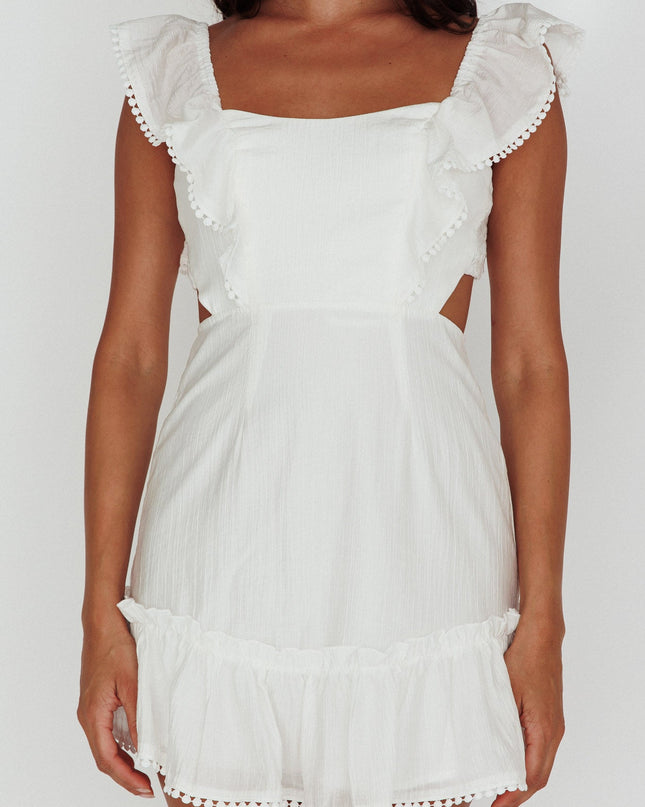 White Tied Back Frill Dress