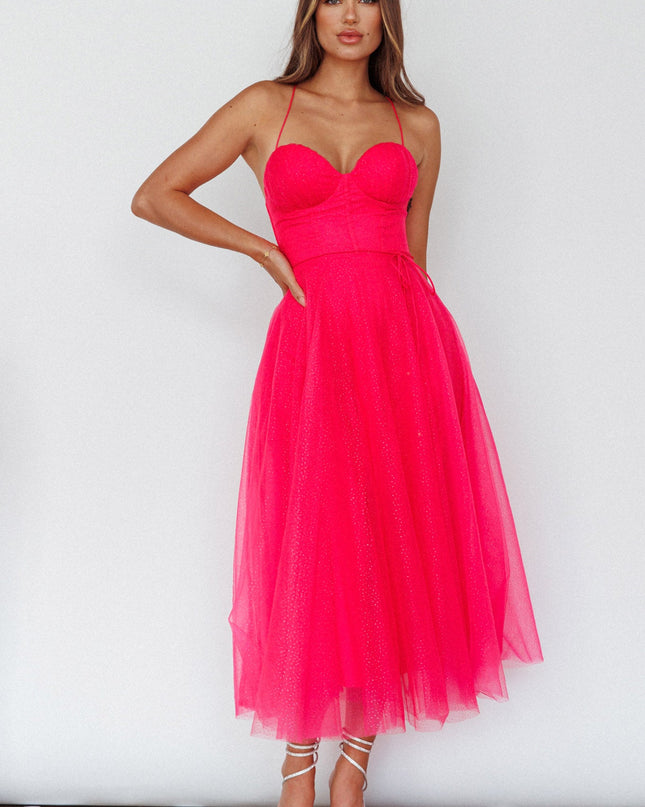 Fuchsia Sweetheart Neckline Chiffon Midi Dress