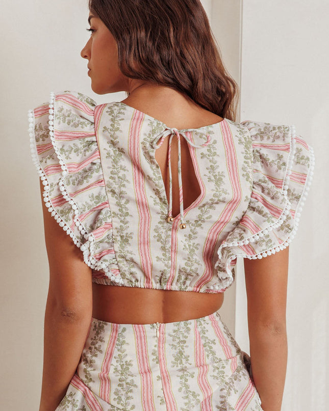 Natural Free Ruffle Trim Crop Top Floral
