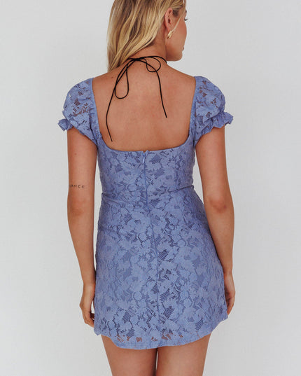 Blue Jean Puff Sleeve Cut-Out Bust Lace Mini Dress