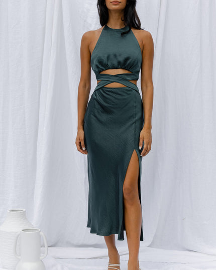 Jade Butterfly Cut-Out Waist Midi Dress